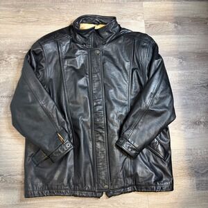 Boundary Waters Mens Genuine Leather Jacket Black Zip Up Mock Neck Vintage M